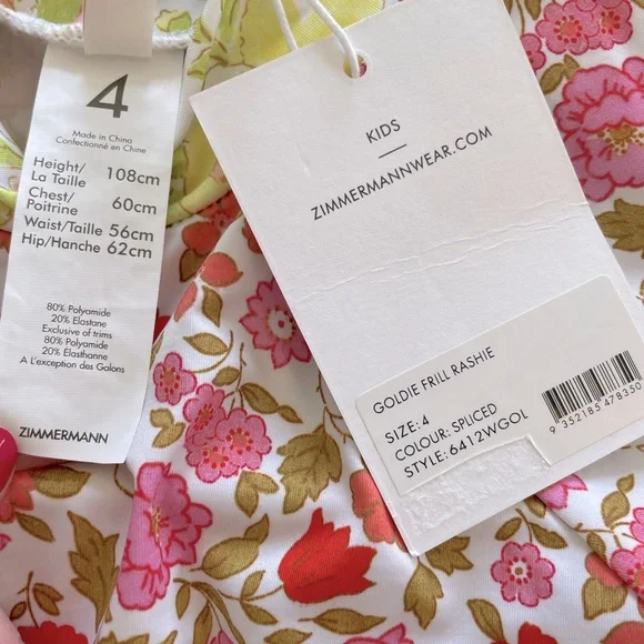 ZIMMERMANN Floral Ruffle Rashguard Top - Girl’s Size 4 - New With Tags